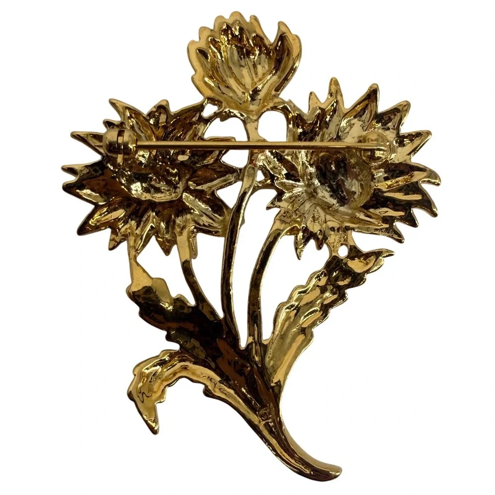 Vintage Avon Gold Tone Floral Brooch Pin Daisies Sunflowers Summer Boho Bohemian - Picture 4 of 6